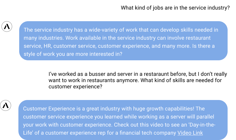 AIMIA: conversational career assessment UI
