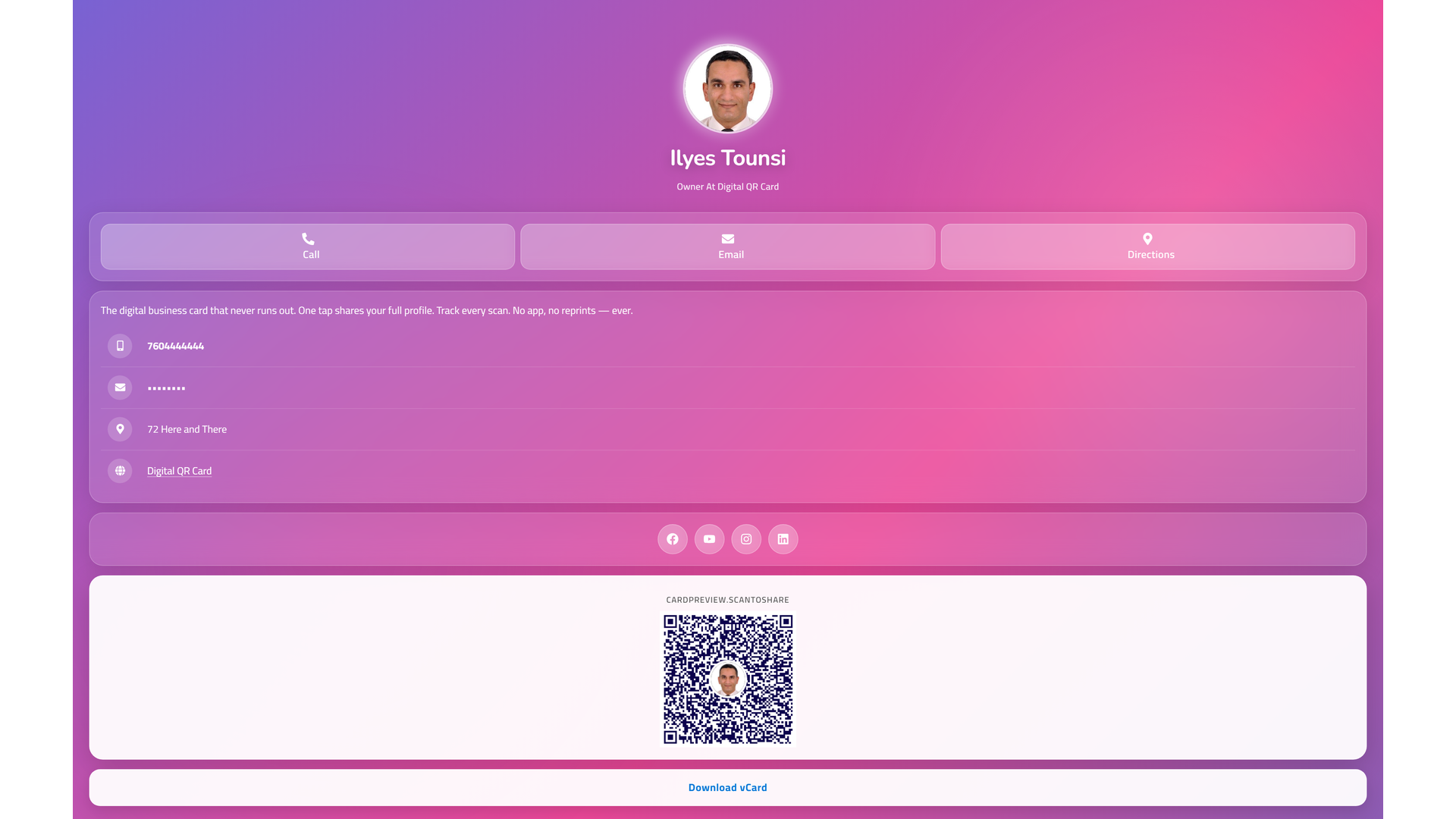 Digital QR Card: live profile card